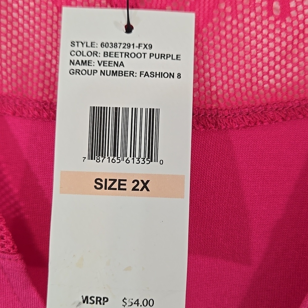 *NEW* Jessica Simpson Veena Lace Top Short Sleeve Bright Pink Feminine Flowy, 2X - Picture 8 of 9